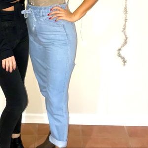 Blue Blush Draw String Mom Jeans